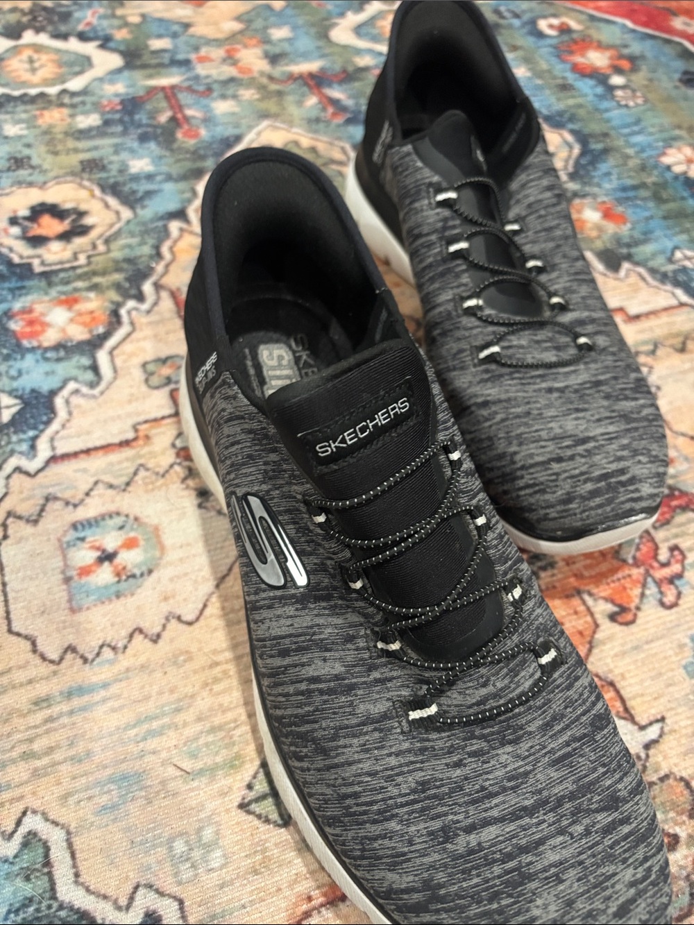 Skechers Men's Black and Gray Slip-On Memory Foam Sneakers